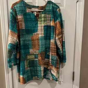 Alfred Dunner Teal and Brown Abstract Tunic